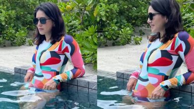 Sunny Leone Delights in Rainy Poolside Pose