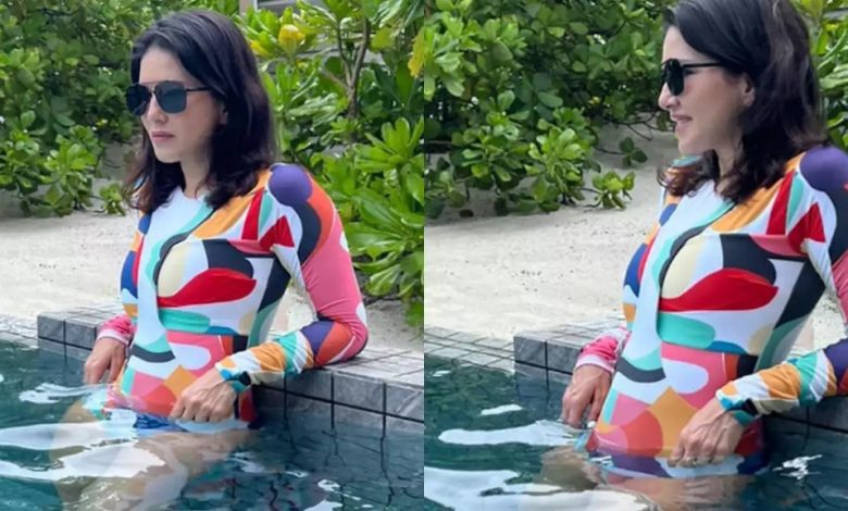 Sunny Leone Delights in Rainy Poolside Pose